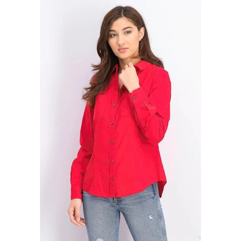 Charter Club Women's Solid Corduroy Shirt Medium Red Size XX-Large