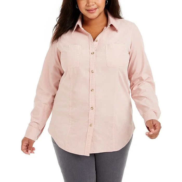 Charter Club Women's Solid Corduroy Shirt Pink Size Large