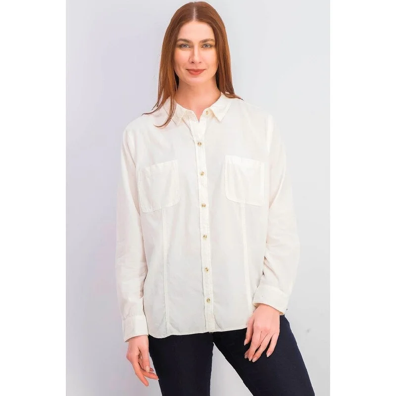 Charter Club Women's Solid Corduroy Shirt White Size Large