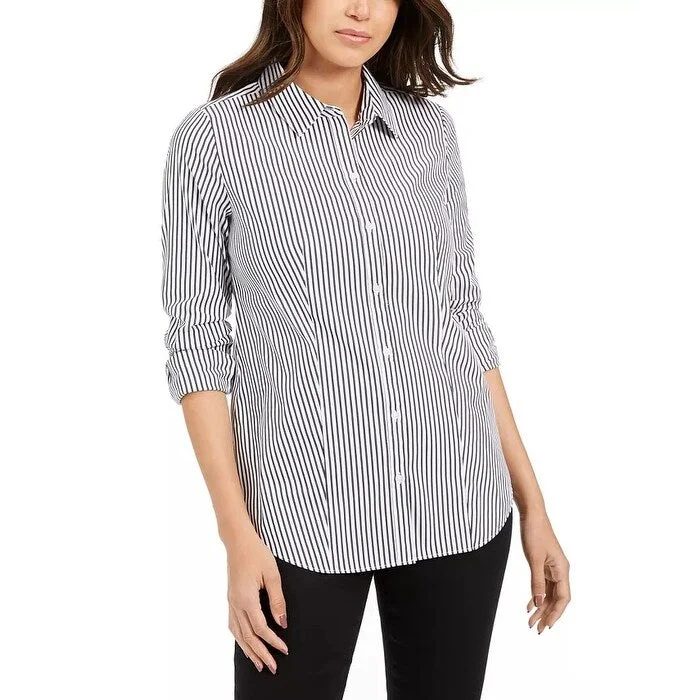 Charter Club Women's Striped Shirt Black Size 8