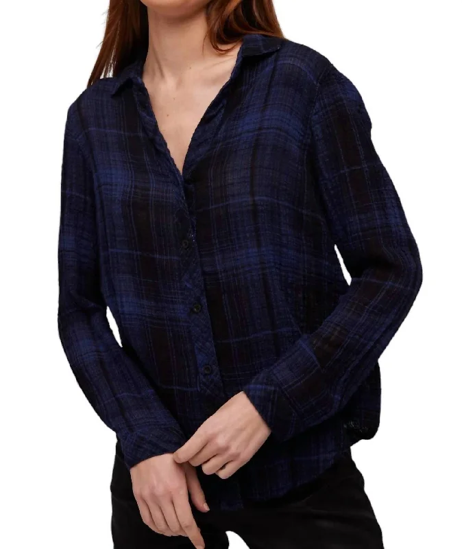 Classic Button Down Shirt In Admiral Blue Plaid