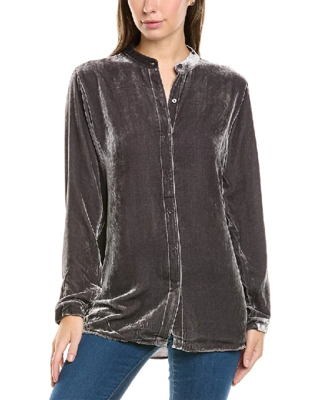 EILEEN FISHER Mandarin Collar Long Silk-Blend Shirt