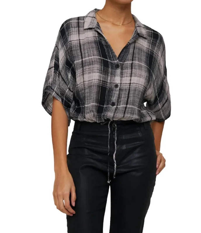 Flowy Tie Waist Shirt In High Desert Plaid