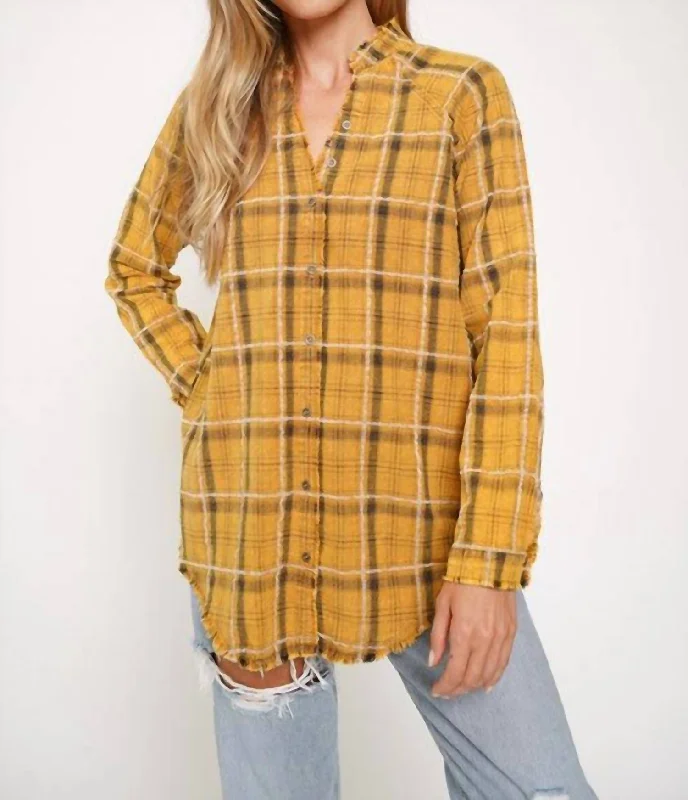 Gabby Raw Edge Plaid Shirt In Yellow