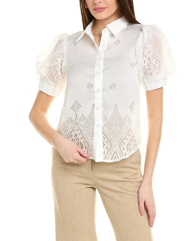 Gracia Sheer Graphic Puff Sleeve Shirt