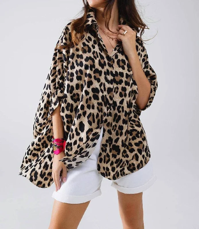 Leopard Print Oversize Shirt In Brown