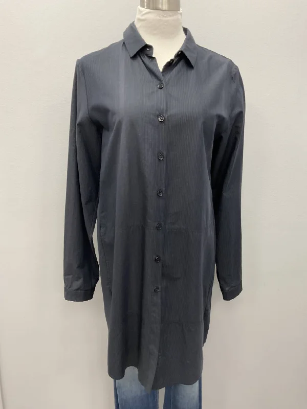 Long Microstripe Cotton Shirt In Navy