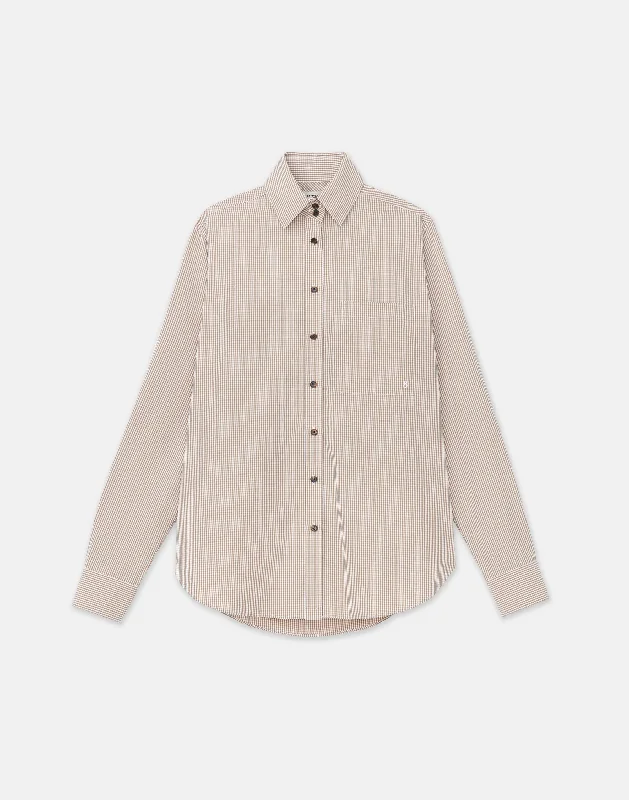 Micro Gingham Cotton Poplin High Collar Shirt