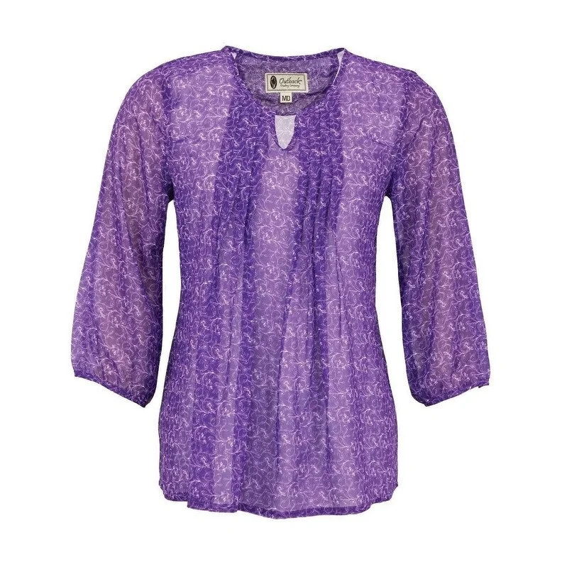 Outback Trading Western Shirt Womens Anna 3/4 Sleeve L Purple 42165