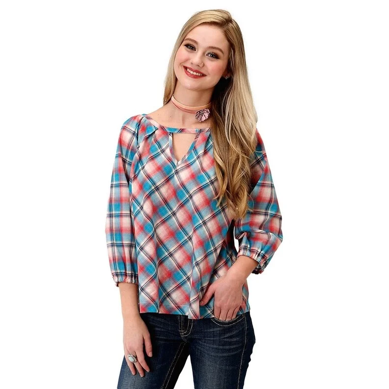 Roper Western Shirt Womens 3/4 Raglan Sleeve Red 03-050-0597-6018 RE