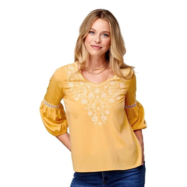 Roper Western Shirt Womens 3/4 Sleeve Yellow 03-050-0565-5007 YE