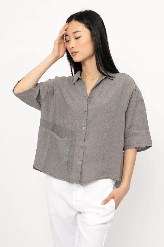 Linen Button Down Shirt in Grey