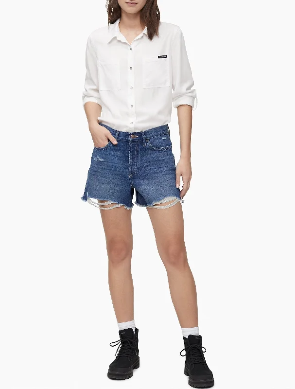 Calvin Klein Solid Button-Down Patch Pocket Shirt - Women