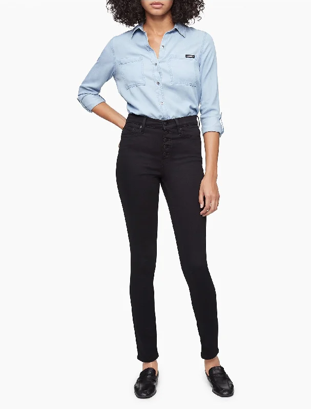 Calvin Klein Solid Button-Down Roll Sleeve Shirt - Women