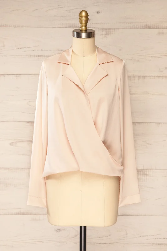 Claiton | Champagne Satin Long Sleeve Blouse