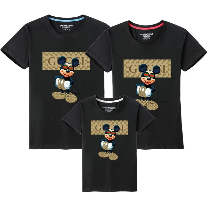 Mouse Print Family Matching Clothes T-Shirt Dad Mom and Me Short Sleeve T-shirt Boys Clothes Fashion Family Party Mouse T-Shirt