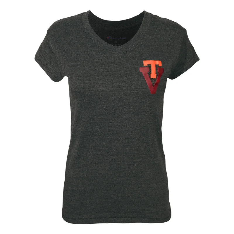 Virginia Tech Women's Triumph Vault Logo V-Neck T-Shirt: Charcoal by Champion