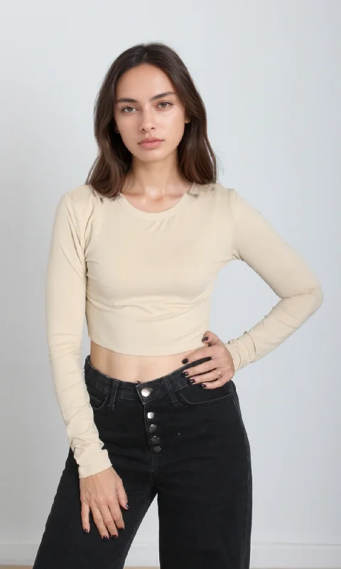 [ORIGINAL]Women Cropped Top Long Sleeve (Beige)