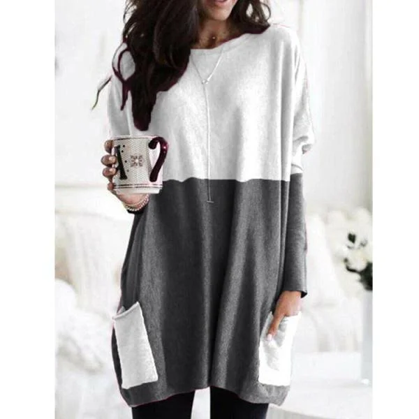 Women Long Sleeve Casual Pocket T-Shirt Loose Plus Size Top Blouse