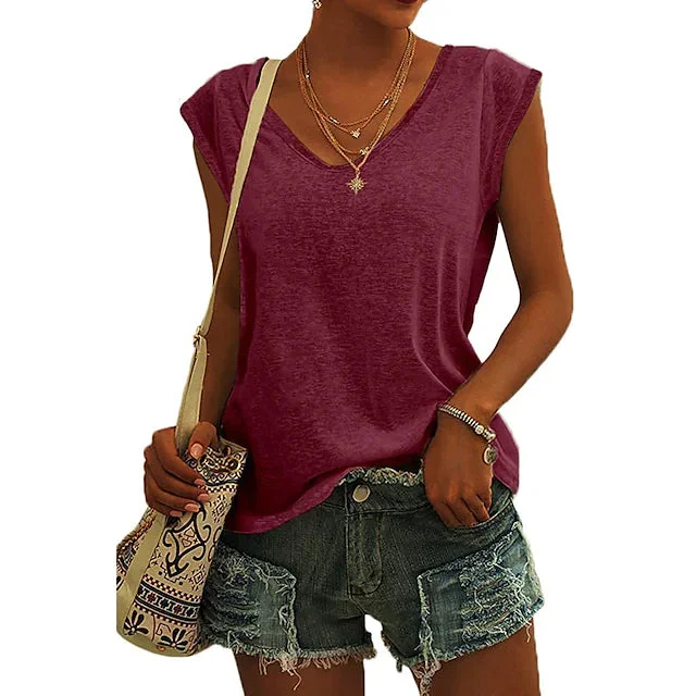 Women's Cap Sleeve T-Shirt Casual Loose Fit Tank Top