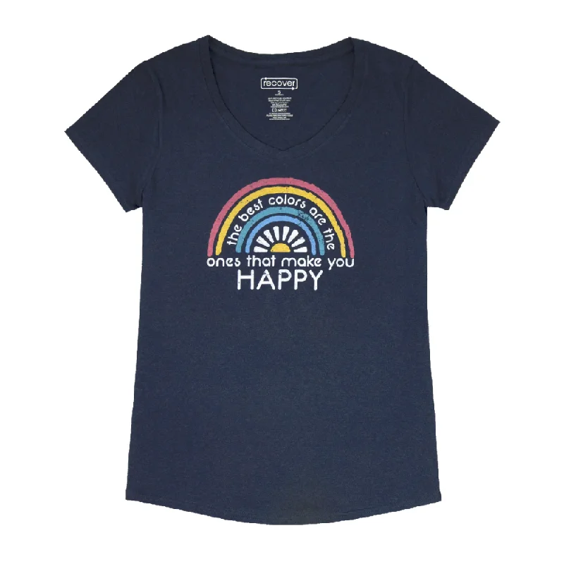 Solmate Socks Happy T-Shirt V-Neck Navy (Women's)