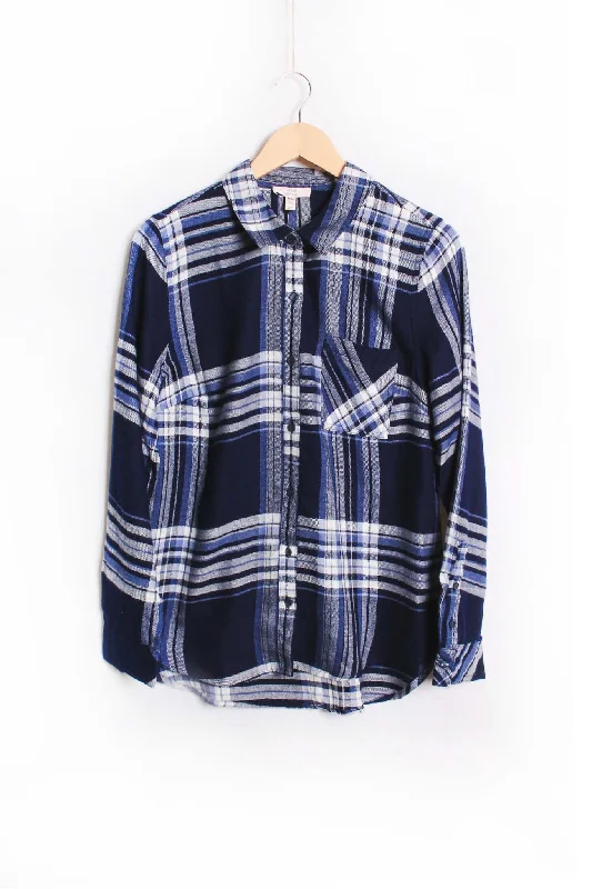 Women's Long Sleeve One Pocket Plaid Top