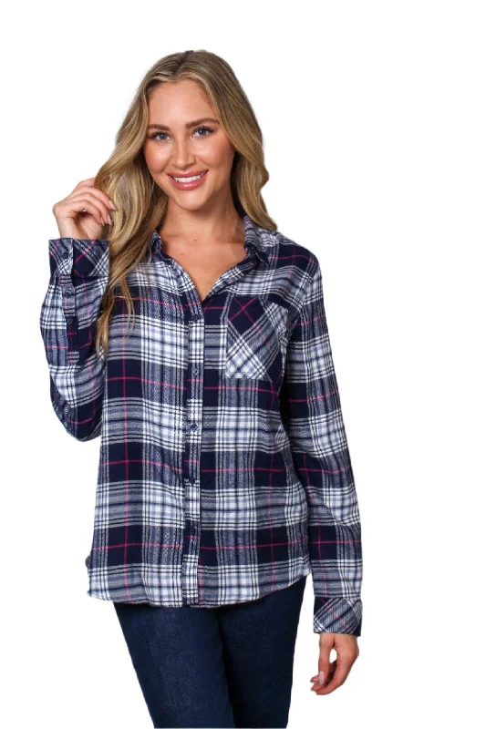 Women's Long Sleeve One Pocket Plaid Top