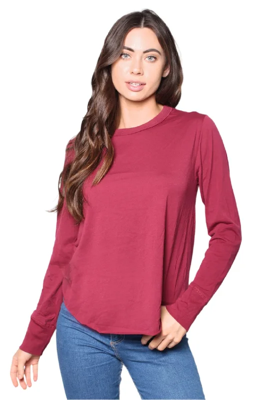 Women's Round Neck Long Sleeves Round Hem T-Shirt