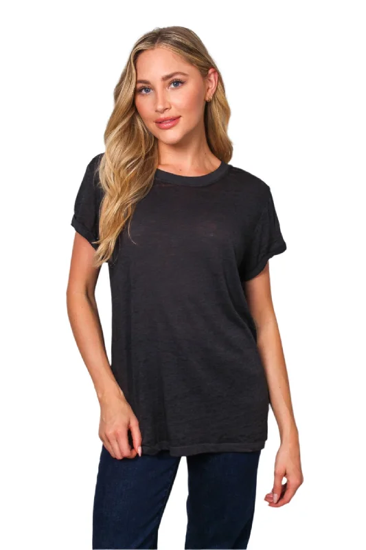 Women's Round Neck Rolled Up Short Sleeve T-Shirt