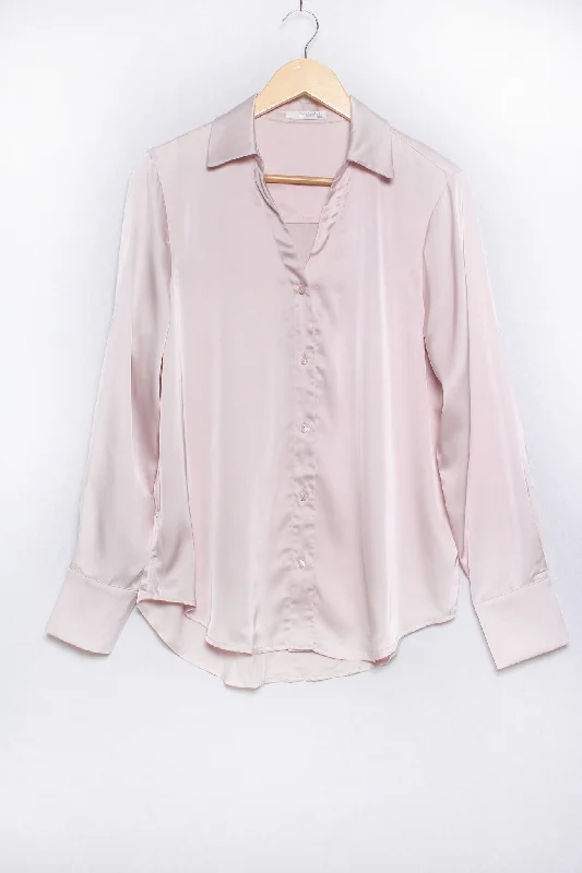 Women's Long Sleeve Satin Button Down Top