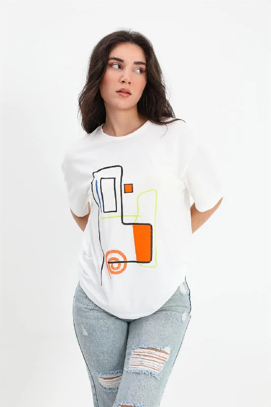 Women's T-shirt Geometric Pattern - Ecru