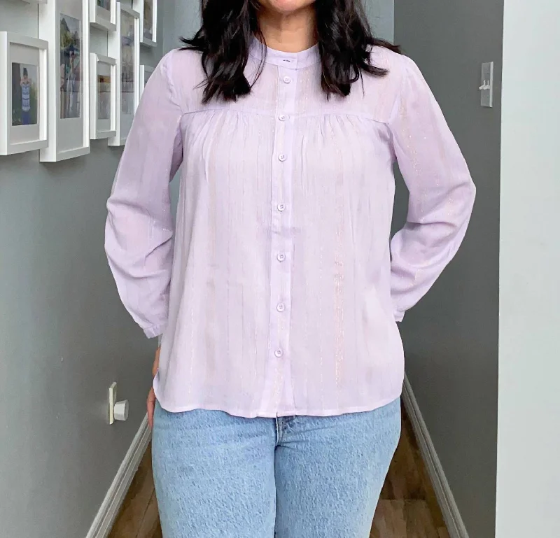 Long Sleeve Metallic Stripe Top In Lavender