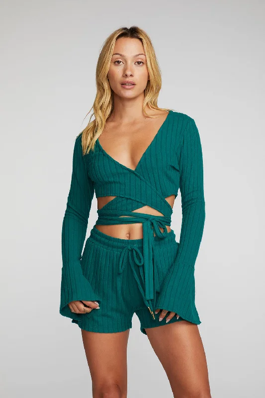 Poor Boy Rib Long Sleeve Wrap Top