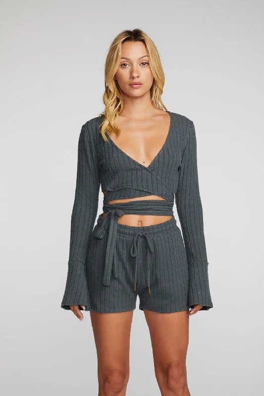 Poor Boy Rib Long Sleeve Wrap Top