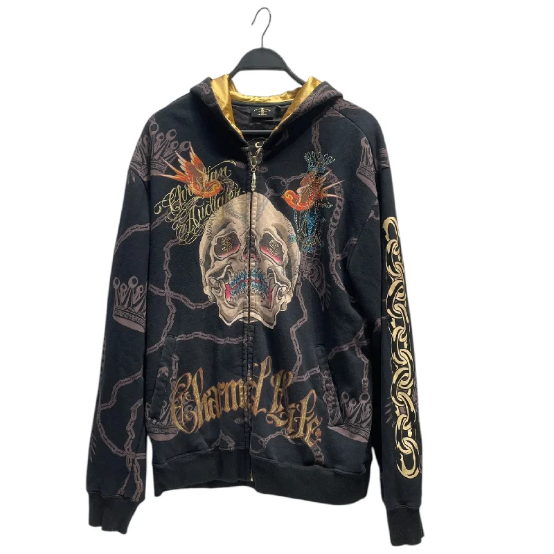 Christian Audigier/Zip Up Hoodie/XXL/Cotton/BLK/