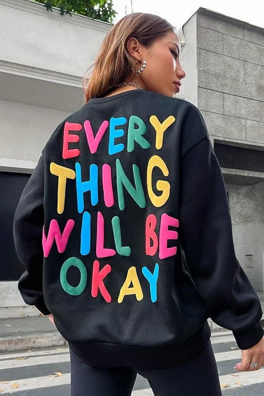 Black Slogan Graphic Drop Shoulder Sweatshirt