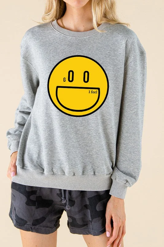 Grey I Feel Good Smile Graphic Sweatshirts