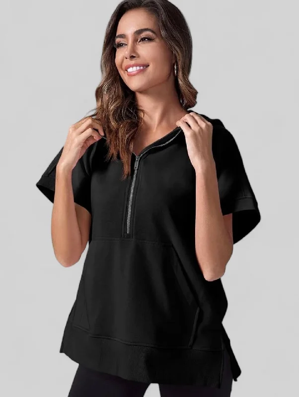 Half Zip Short Sleeve Hoodie