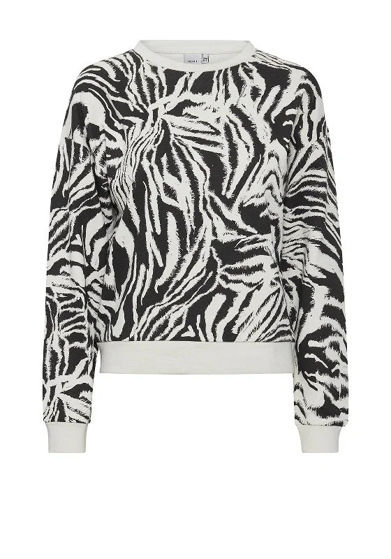 Ichi Animal Print Sweatshirt, Charcoal & Off White