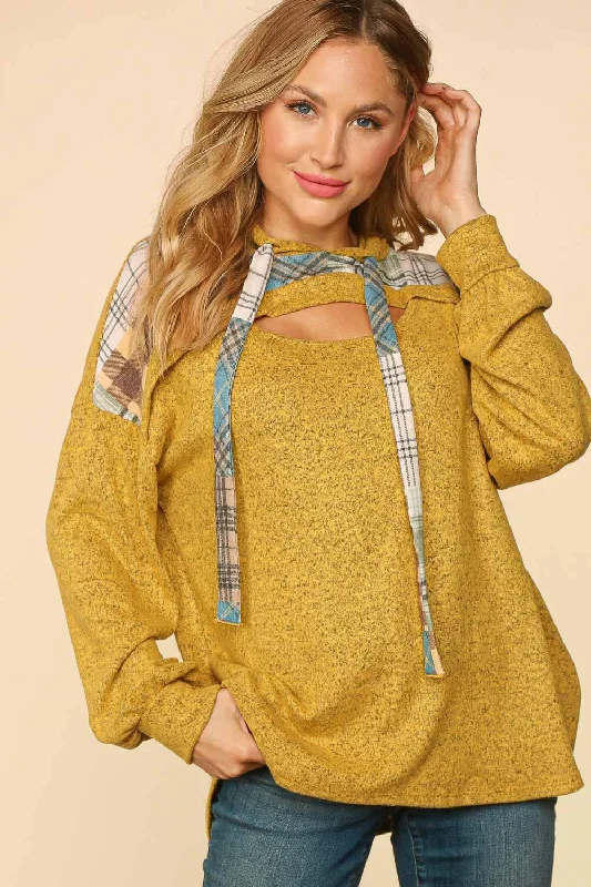 Butterscotch/Olive Multi Color Check Peekaboo Cut Out Hoodie