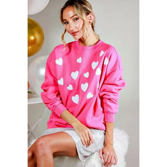 Pink Sweatshirt with White Sequin Hearts