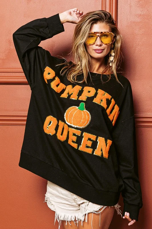 Black Pumpkin Queen Letter And Patch Sweatshirt