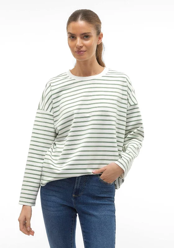 Vero Moda Abby Round Neck Stripe Sweatshirt, Hedge Green