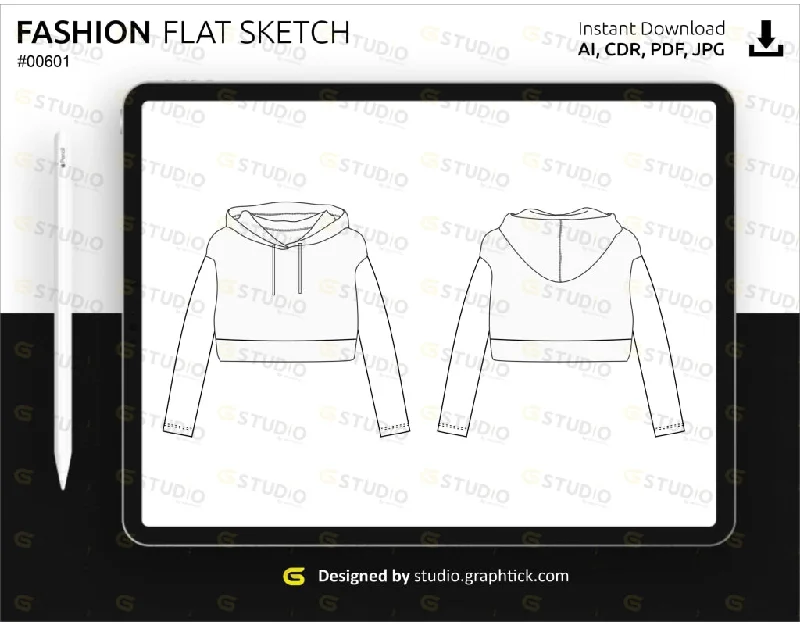 WOMENS CROPPED HOODIE FLAT SKETCH